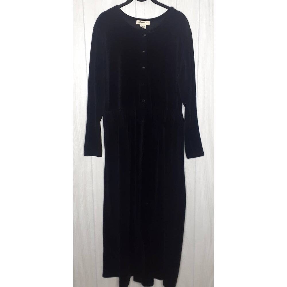 Eddie Bauer Midi Dress Long Sleeve Cotton Blend Velour Size Medium Tall